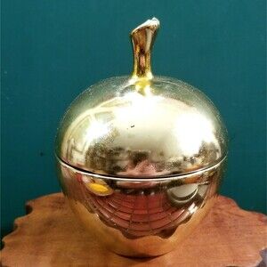 Vintage 1970's Avon Golden Apple Glass Candle Holder 5"x4" Diameter